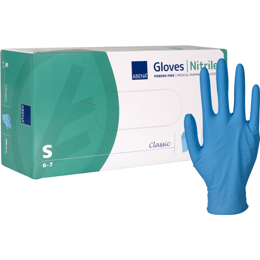 ABENA Guantes desechables de nitrilo, 2000 unidades (10 paquetes de 200 unidades), talla S, aptos para alimentos, resistentes al desgarro, sin látex, sin polvo, guantes higiénicos para limpieza, salón