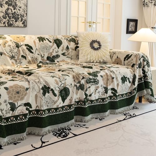 STACYPIK-Soft-Chenille-Dark-Green-Jacquard-Couch-Cover-Rustic-Floral-Couch-Slipcover-for-3-Cushion-Couch-SofaL-Shape-Sofa-Cover-for-Sectional-Couch-Farmhouse-Loveseat-Protector-Washable-71X150IN STACYPIK Soft Chenille Dark Green Jacquard Couch Cover Rustic Floral Couch Slipcover for 3 Cushion Couch SofaL Shape Sofa Cover for Sectional Couch Farmhouse Loveseat Protector Washable 71X150IN