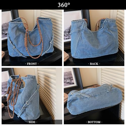 Bolso Tote Denim para Mujer Azul Claro Grande miniatura 6