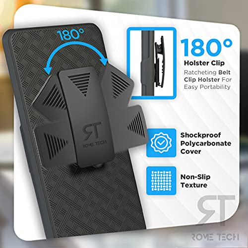 Rome Tech Holster Case With Belt Clip For Apple Iphone 13 Pro Max 6.7" (2021) - Slim Heavy Duty Shell Holster Combo - Rugged Phone Cover With Kickstand Compatible With Iphone 13 Pro Max - Black #TOP2