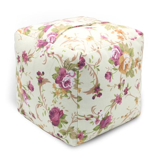 CERAYOU Decorative Weighted Door Stopper, Fabric Door Stop with Handle, Square Cube Heavy Duty Door Floor Stop Wall Protectors for Home Office Bedroom Living Room Exterior Doors, Pink & Yellow Rose