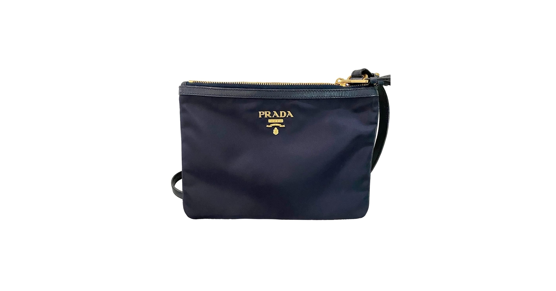 Prada Tessuto Nylon Blue Double Zip Calf Leather Crossbody Bag