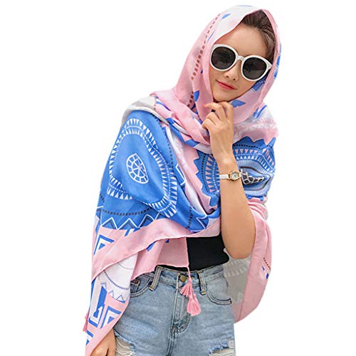 Keahup Kofun Schal, Womens Ethnischen Urlaub Wind Schal Farbige Tropical Leaf Floral Print Großen Schal Multi-Use-Bikini Vertuschen Mit Quasten B Cover