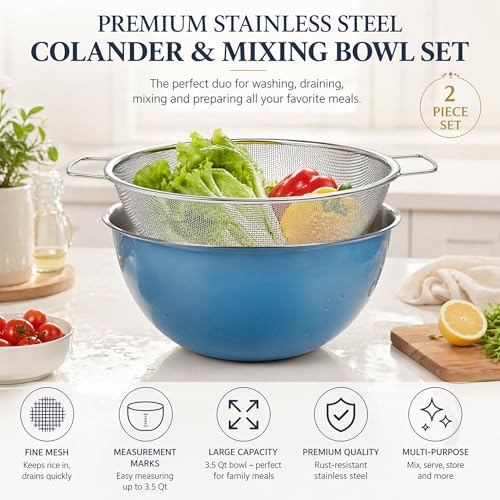 Colador de acero inoxidable 18/8 con bol medidor 3.5QT miniatura 3
