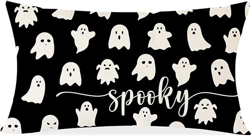 PANDICORN Fundas de almohada de Halloween de 12 x 20 pulgadas, fantasma espeluznante negro, almohada lumbar de Halloween, funda de almohada disponible en Yaxa Costa Rica