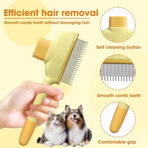 Image of Cat Hair Brush & Dog Brush, Deshedding Brush for Long or Short Haired Pets, Removes Loose Fur, Durable Stainless Steel & ABS Design (yellow 2pcs)