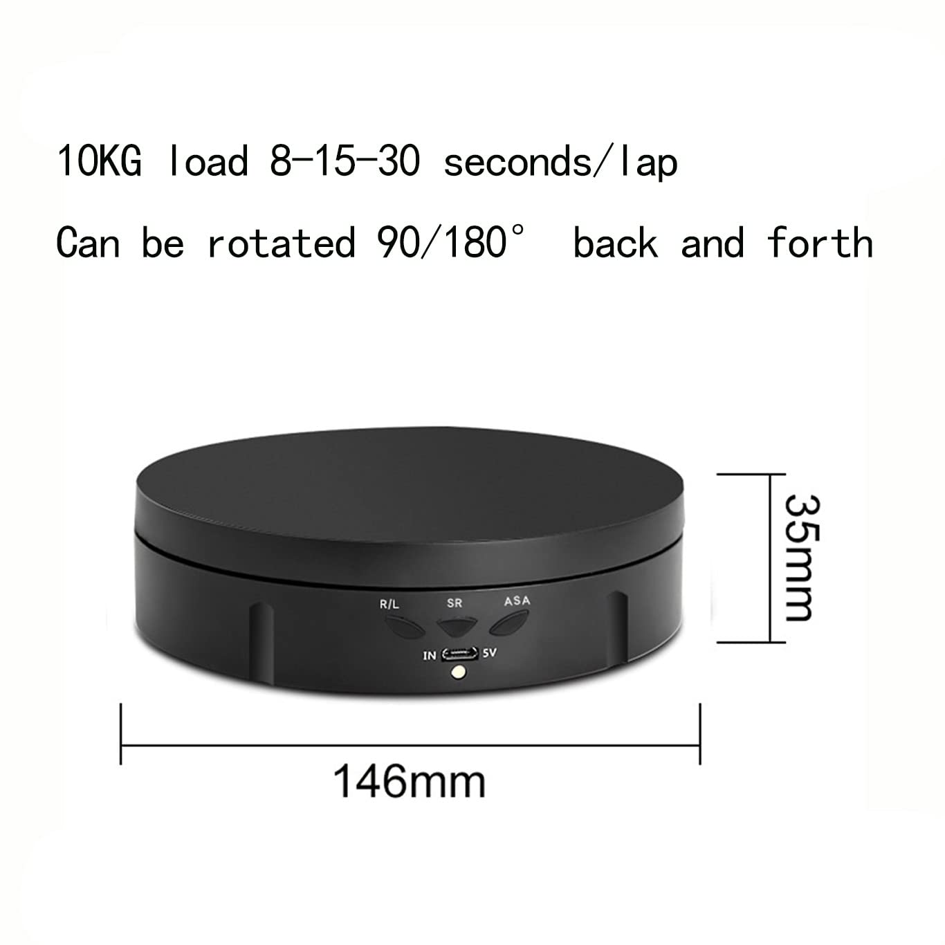 Plato Giratorio Eléctricamente, Tocadiscos Giratorio con Velocidad Ajustable Plataforma Giratoria, Para Productos de Fotografía, Joyas, Modelos 3D black