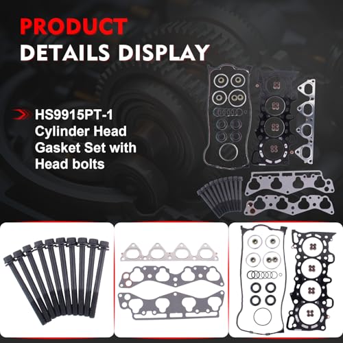 Image of HS9915PT-1 Cylinder Head Gasket Set with Head bolts Compatible with Honda Civic 1996 1997 1998 1999 2000 1.6L, Civic del Sol 1996 1997, D16Y5 D16Y7 D16Y8 D16B5 SOHC Engine, Replace HS54234 HB4029
