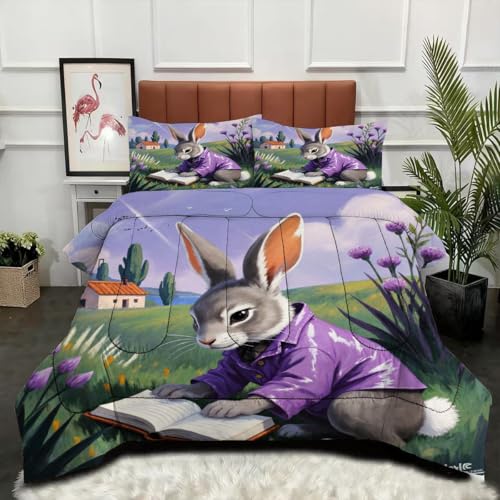 ZZXHG Edredón King Size Estampado 3D | Conejo Animal 3D, Nórdico Máximo Confort para Camas Grandes, Lavable, Reversible, Incluye 2 Fundas de Almohada 50x75 cm_j13086