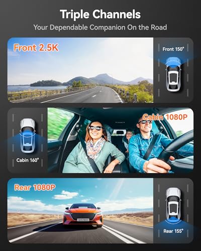 WOLFBOX i07 3 Channel Dash Cam for Car Built-in WiFi GPS, 1440P+1080P+1080P Triple Car Dash Camera with 3" LCD Screen,IR Night View, 24H Parking Monitor, 32GB Card Included 4 51WVvTe5YuL