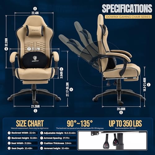 Dowinx Gaming Chair with Heated Massage Lumbar Support, Big and Tall Gaming Chair with Pocket Spring Cushion and Footrest,Ergonomic Gamer Chairs for Adult, 330lbs, Brown - Image 4