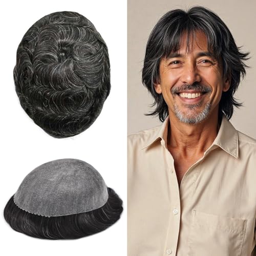 Toupee For Men Hair Piece Real Human Hair Replacement System Full Poly Skin Mens Toupee Hair Prosthesis Units For Men Protesis Capilar (8X10 medium light...