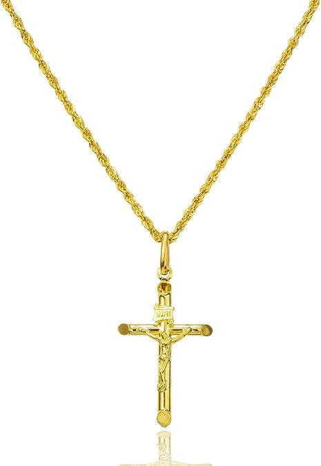 14K Yellow Gold Jesus Crucifix Cross 