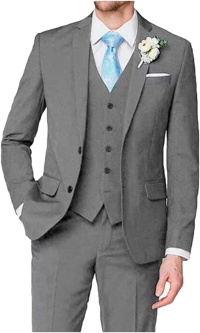 3 PC Peak Lapel Mens Suit Two Buttons Business Suit Single Breasted Wedding Suit Groom Tuxedos Jacket Pants Vest Suit