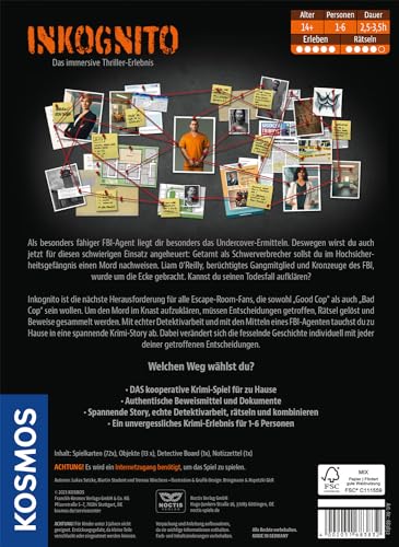 Stadtkrimis Exit Escape Stadtführung KOSMOS 683832 Masters of Crime - Inkognito, Immersives Thriller-Erlebnis, Krimi Spiel für 1-6 Spielerinnen und Spieler ab 14 Jahren, Escape Game für Erwachsene, Rätselspiel Detektiv