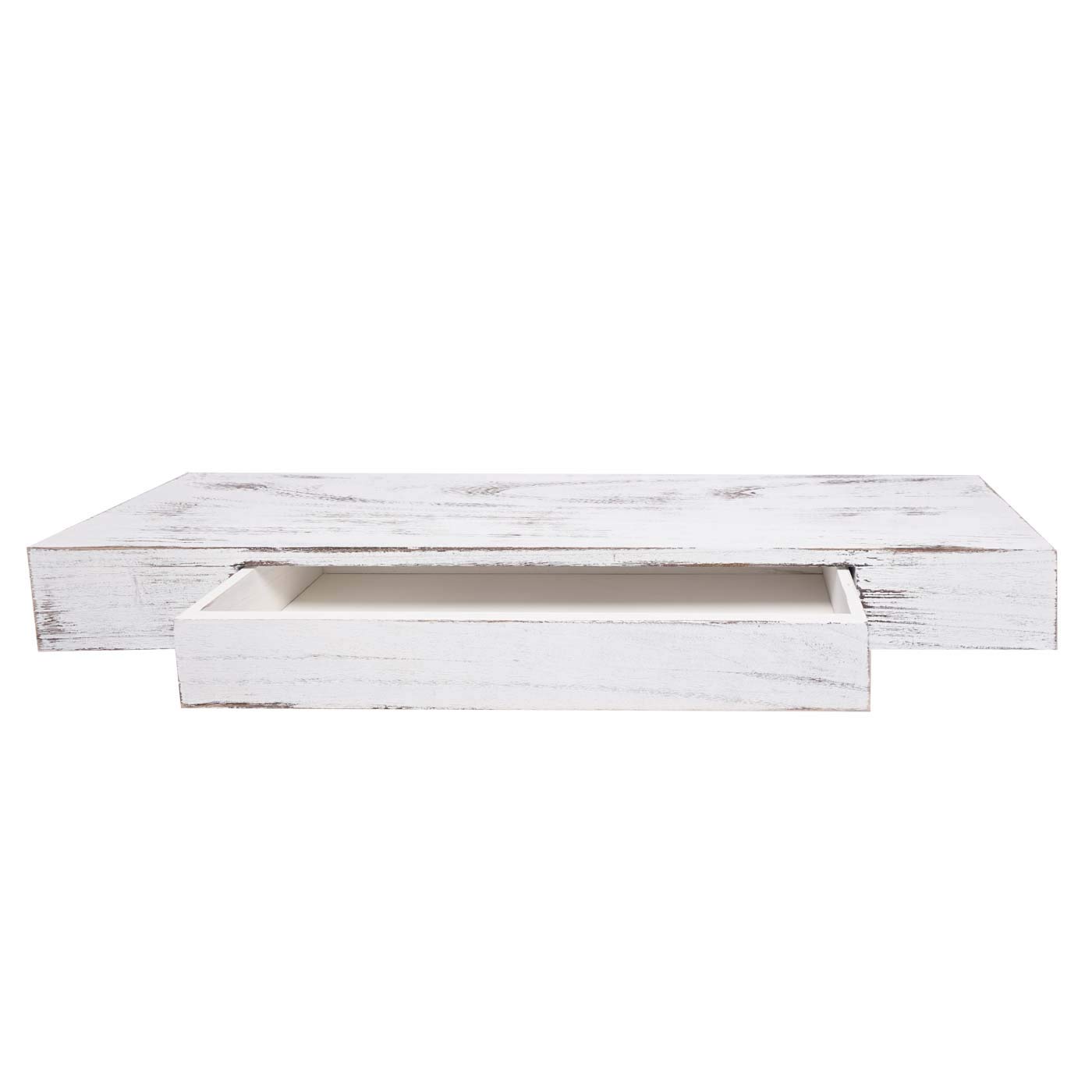 Mendler Estantería de pared HWC-H37 con cajón de madera maciza, 8 x 80 x 25 cm, color blanco | Estantería flotante para pared, estantería colgante