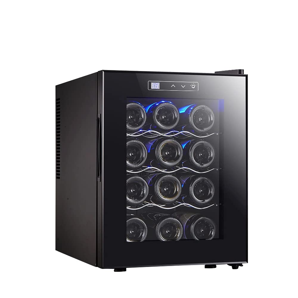 Coolbaby 12 Bottles Of Constant Temperature & Humidity Electronic Beverage Wine Cooler Freestanding Compact Mini Wine Fridge Cabinet Refrigerator, Black