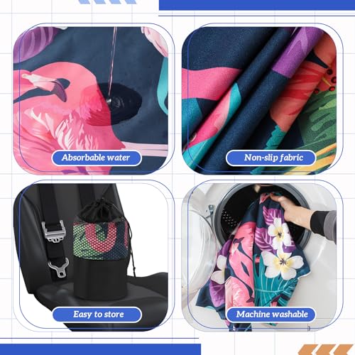 Image of Hahafelt 2 Pack Car Seat Towel Cover with Storage Bag, Flamingos | 63 x 32 in Car Towel Seat Cover Non Slip Waterproof, Gym Workout Swimming Running, Machine Washable Sweat Absorbent Protector