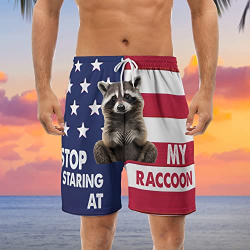 Raccoon Men's Quick Dry - Animal Lover Hawaiian Shorts for Men - Beach Shorts Swim Trunks Set 5 (TND-LN-1)3