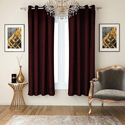Image of Swayam 100% Blackout Polyester Window Curtain for Living Room & Bedroom | 5 Feet | Room Darkening Curtain with Eyelets | Pack of 2 | Solid Design - Maroon