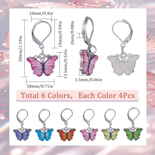 SUNNYCLUE 1 Box 24Pcs Butterfly Stitch Markers Cute Crochet Markers Enamel Planner Charms Removable Leverback Earrings Hooks Knit Stitch Marker Charm for Crocheting Knitting jewellery Making Supplies - Image 2