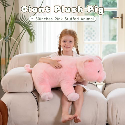 Image of BENINY Giant Pig Stuffed Animal 30 inch - Large Stuffed Pink Pig Plush, Ultra Soft Big Farm Plush Toy, Cute Hugging Pillow for Kids & Adults