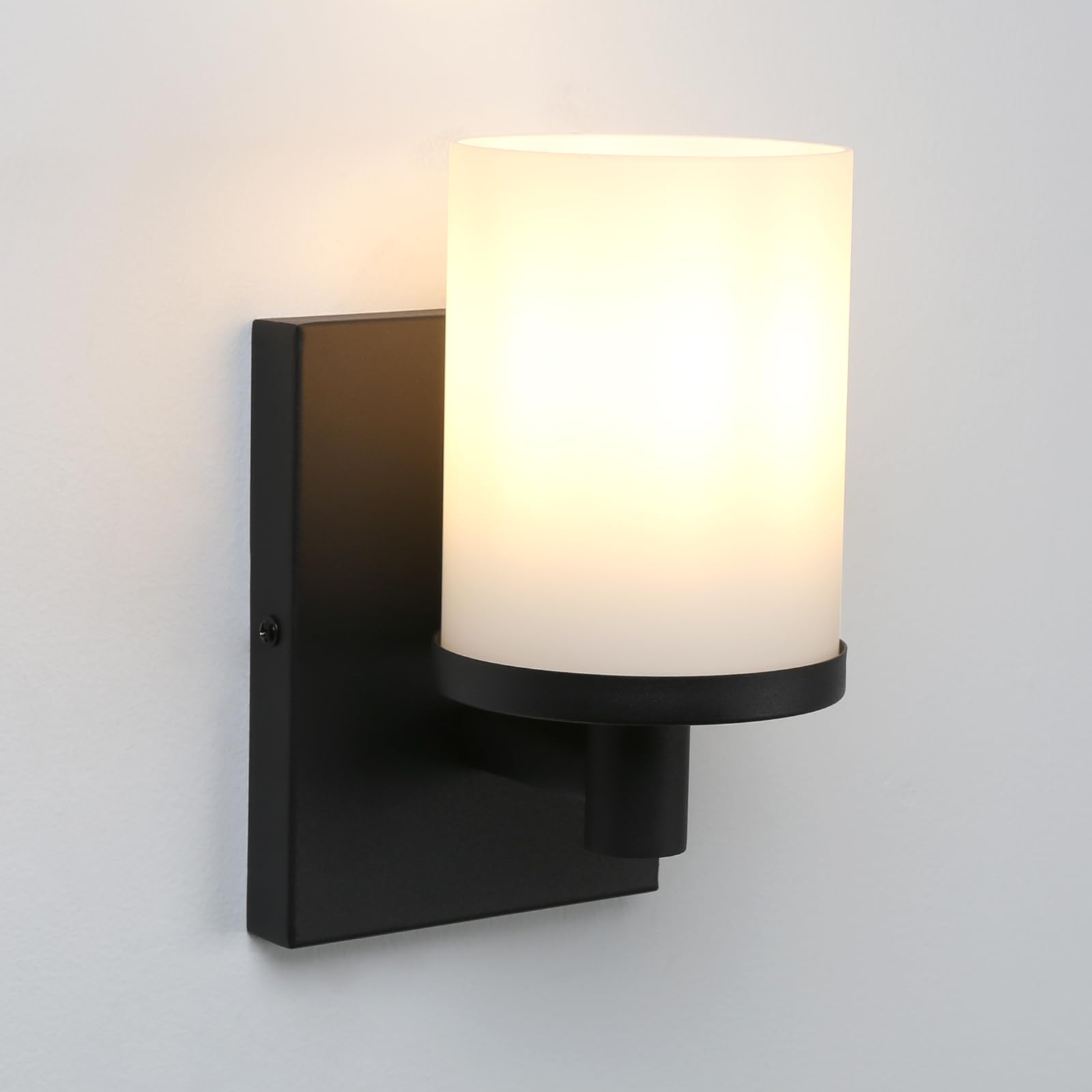 Yosoan Industrial White Glass Wall Sconce Lighting, Cylinder Up/Down Wall Light Fitting for Kitchen, Restaurant, Living Room, Bedroom Bedside Wall Lamp (Black)