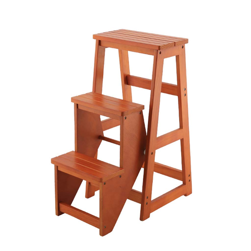 Taburete de escalera plegable en madera maciza con acabado elegante para salones modernos