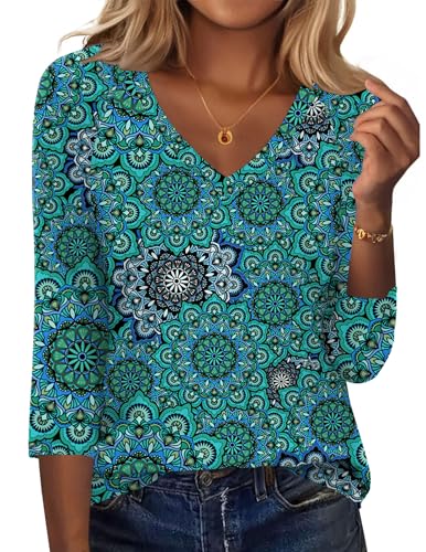 Image of Zeagoo 3 /4 Length Sleeve Womens Tops Casual V Neck Shirts Soft Basic Tees Business Work Blouses