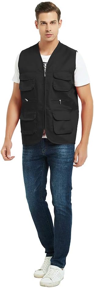 TopTie Adult Supermarket Volunteer Vest Travel Safari Multi-pocket Waistcoat Black Medium