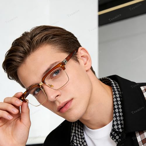 Image of Semi Rimless Rectangle Blue Light Glasses Men Women Black Square Eyewear