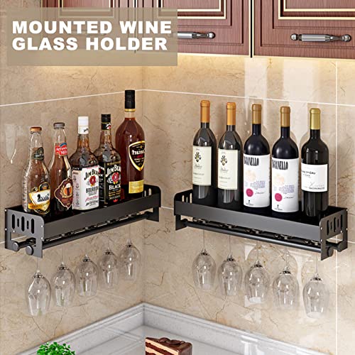 Carrtan Wine Rack Wall Mounted With Wine Glass Holder - Hanging Wine Rack - Modern Minimalist Style Metal Wine Rack & Mounted Wine Rack - Holds 5 X Glasses & 5 X Wine Bottles, 15.8 X 5.5 X 4 In(Black) #TOP2