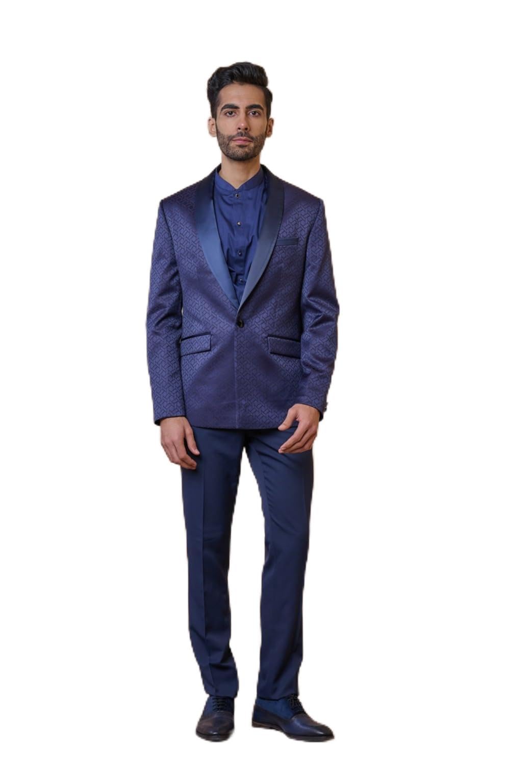 tasva Navy Classic Jacquard Dinner Jacket-picture-17