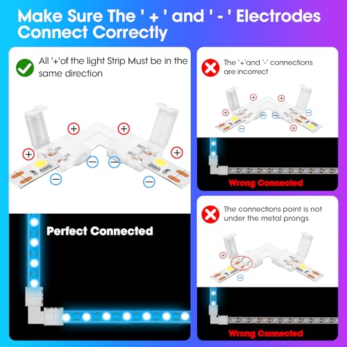 Image of WENHSIN 10Packs 2-Pin L Shape RGB LED Light Strip Connectors 10mm Unwired Gapless Solderless Adapter Terminal Extension