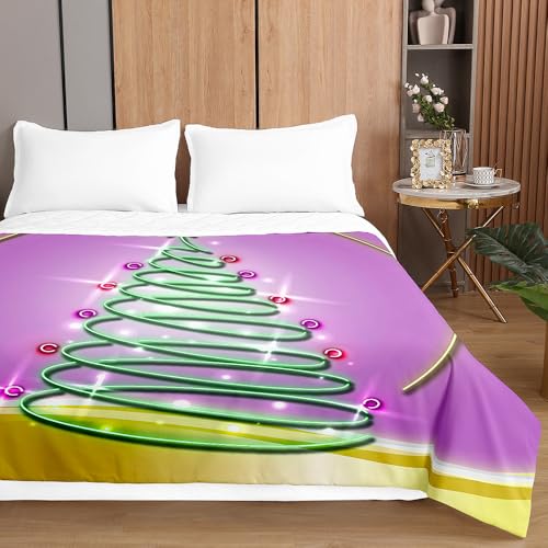 Highdi Colcha de Verano Estampa de Navidad, Microfibra Colcha para Primavera y VeranoLigera Suave Cubre Cama Fina, Colchas Cama Individuales y Dobles Modernas (120x150cm,Morado Verde)