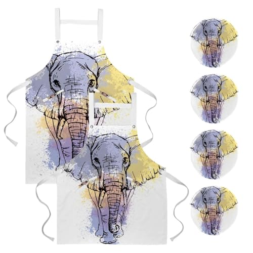Tablier de cuisine éléphant hipster multicolore avec broches pour bar et bistrot
