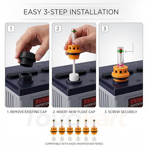 Image of Exide Batteries Compatible [NOT for Other Batteries] Inverter Battery Water Level Float Indicator Cap Set with Fumes Filtration (2 Sets for 2 Batteries -12 nos)