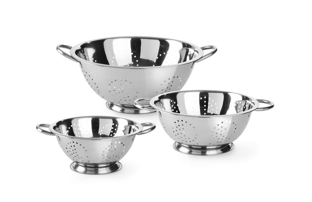 HENDI Seiher, mit Untersatz und 2 Griffen, Sieb, Nudelsieb, Küchensieb, ø340x(H)145mm, Edelstahl (Packung mit 5)