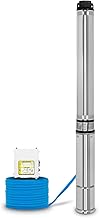 EBERTH Pompe de puits profond 4" pompe à eau immergée pour puits, électrique 1100W, pompe submersible pour puits, diamètre 4 pouces (10cm), câble électrique 20m, hauteur de refoulement max. 74m