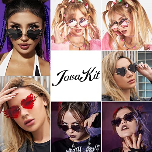 JOVAKIT Fire Heart Shaped Sunglasses for Women Men Vintage Rimless Flame Love Sun Glasses Retro Rave Party Halloween Glasses3