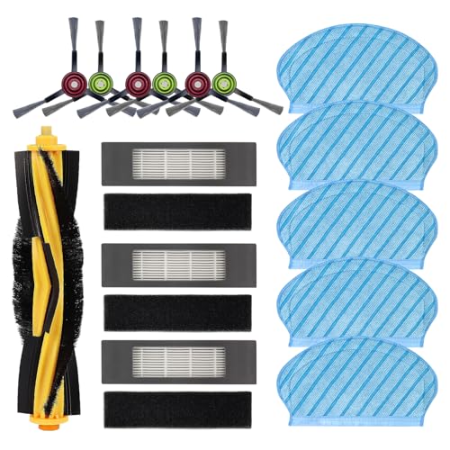 18 Stück Filterbürste Wischtuch Set für Ecovacs Deebot Ozmo 920 950 für Yeedi 2 Hybrid Staubsauger Teile 5 x Wischtücher 6 x Seitenbürsten 3 x Filter 3 x Schwämme 1 x Rollbürste
