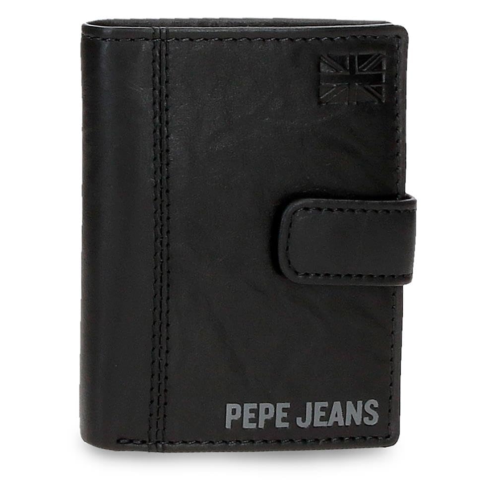Pepe Jeans Cortland Cartera Vertical con Cierre de Clic Negro 8,5x10,5x1 cms Piel by Joumma Bags
