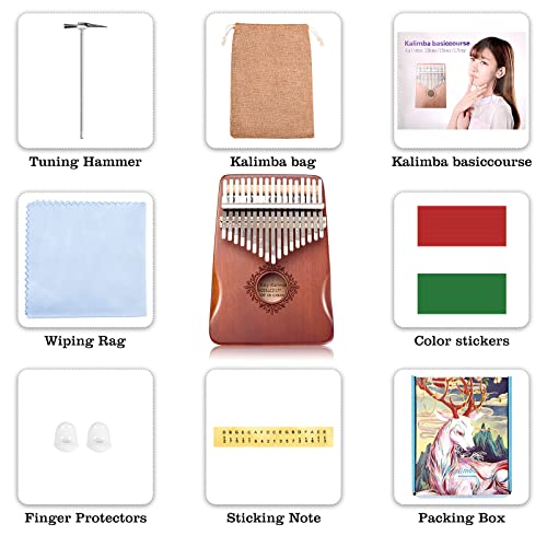 Image of Kalimba Thumb Piano 17 Keys, Portable Mbira Finger Piano, Easy to Learn Musical Instrument Gift for Kids and Adult Beginners, Brown