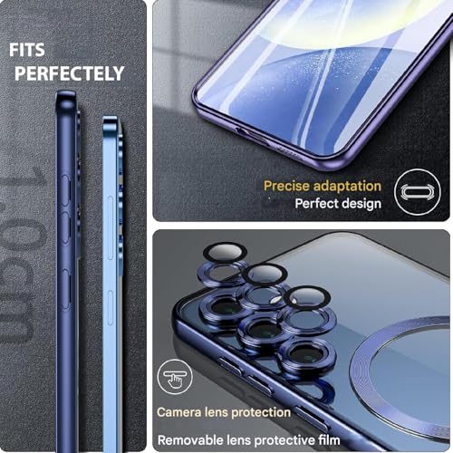 Image of VONZEE Samsung A35 5g Case, Compatible with Mag Safe Back Cover,Magnetic Plating Electroplate TPU Wireless Charging Shockproof Case with Camera Protector Lens (Blue)