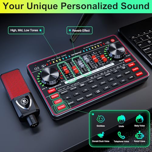 Image of Podcast Microphone Bundle with Live Sound Board Audio Mixer, Podcast Equipment Bundle with 3.5mm Condenser Microphone for Pc /Phone Live Streaming Singing Gaming, Soundboard with Voice Changer, Denoise