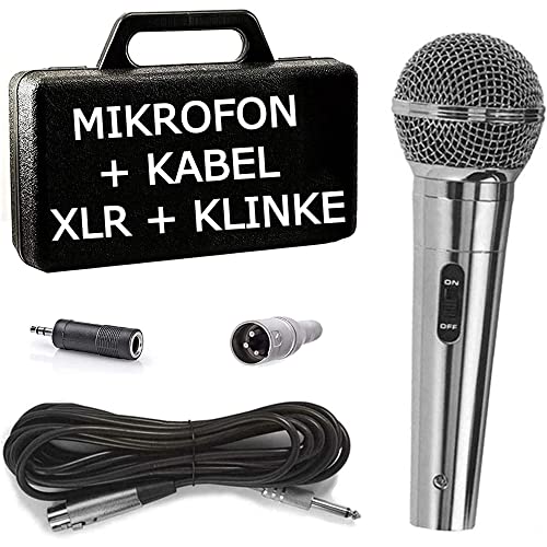 TronicXL Premium Micrófono dinámico – Plata – Voz y escenario + 5 m cable XRL I 6,35 mm I 3,5 mm Jack Mic Set Micro Vocal Micro Dinámico