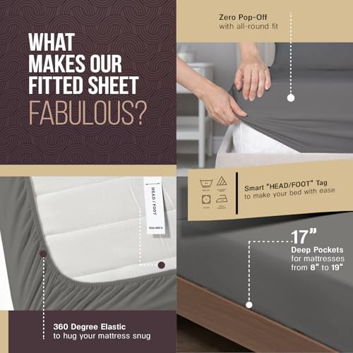 Image of TEXAS LINEN CO. 100% Egyptian Cotton Sheets Queen Size - 2000 Series Luxury Queen Bed Sheet Set, Silky Soft Cooling Sateen Weave, 17 inch Extra Deep Pocket Hotel Collection Sheets (4 Pc, Dark Grey)