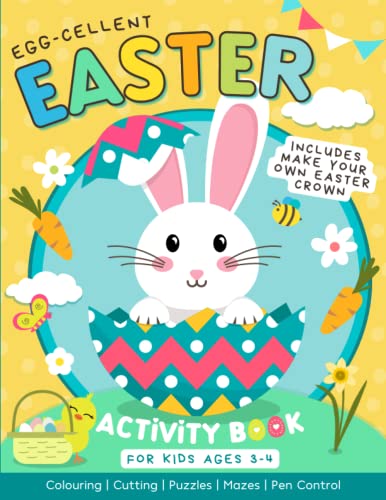 Easter Activity Book For Kids Ages 3-4: Over 60 Egg-Cellent Easter Activities & Crafts Including Colouring, Cutting, Puzzles, Mazes, Pen Control And More! (UK Edition) Paperback – 26 Feb. 2023