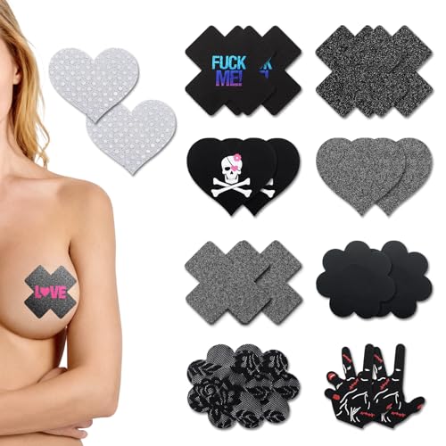 Image of Glitters Pasties Rave Pack Nipple Covers Stickers Disposable Sticky Breast Petals Bra for Women Rave Outfit Party