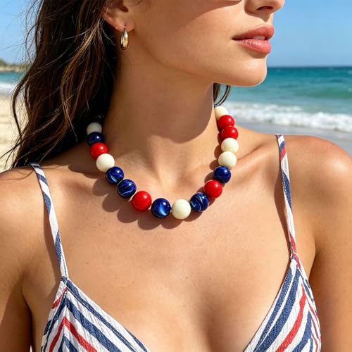 Lsljilidzsw Chunky Beaded Necklace for Women Boho Statement Choker Necklace Trendy Resin Beads Summer Beach Jewelry Gifts by Lsljilidzsw - Used condition - US$8.59